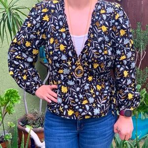 Flowy black and floral cross body tie shirt